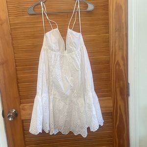 ZARA OPENWORK EMBROIDERED DRESS V-neck mini dress